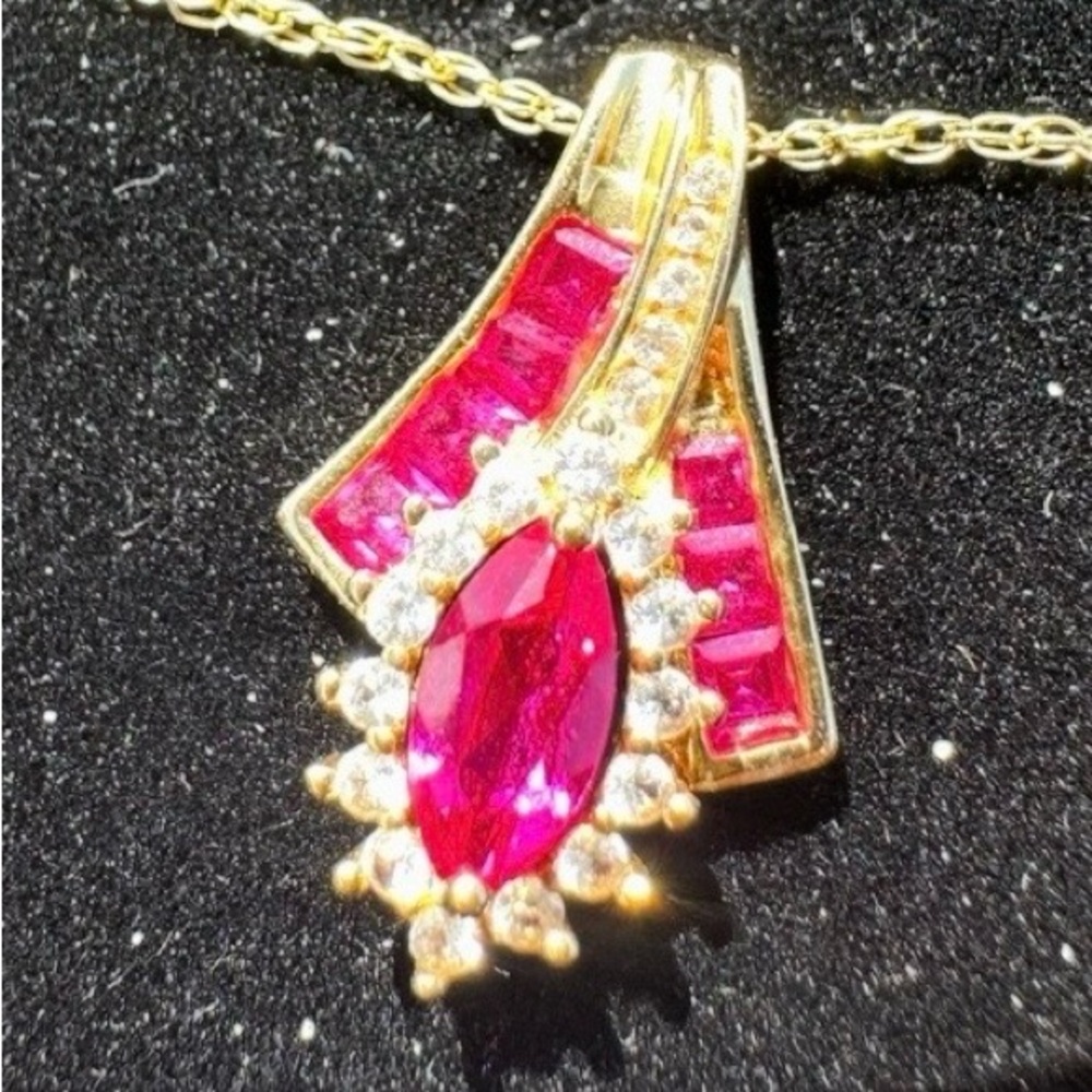 Ruby sapphire necklace 14K gold on solid 925 like Effy Le Vian style